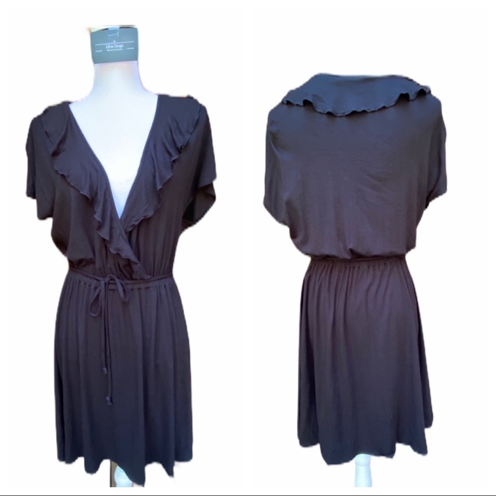 Gap Wrap Dress Black with Ruffle Neckline